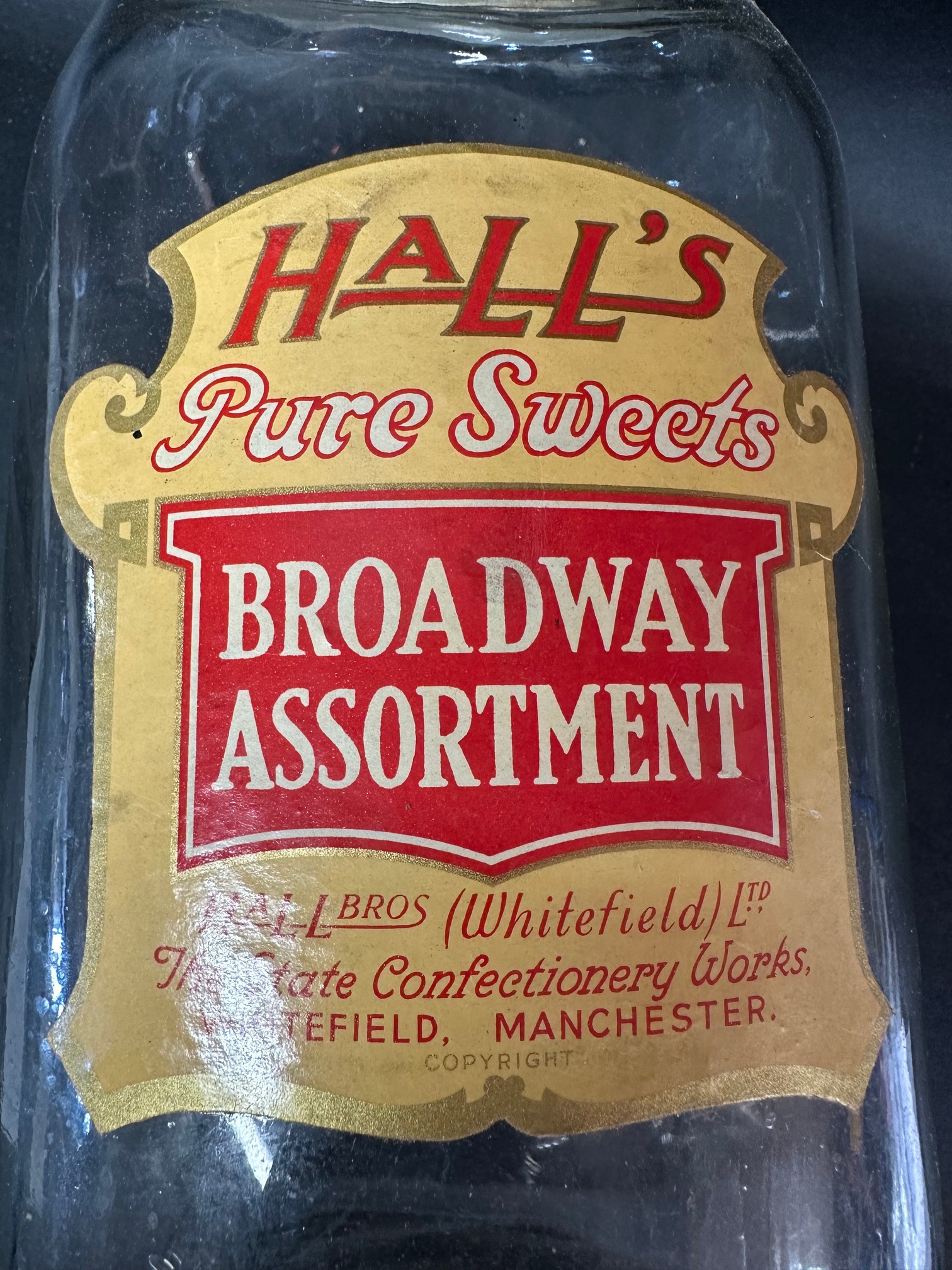 A glass counter top sweetie jar labelled Hall's Broadway Assortment, 13" tall. - Image 7 of 7