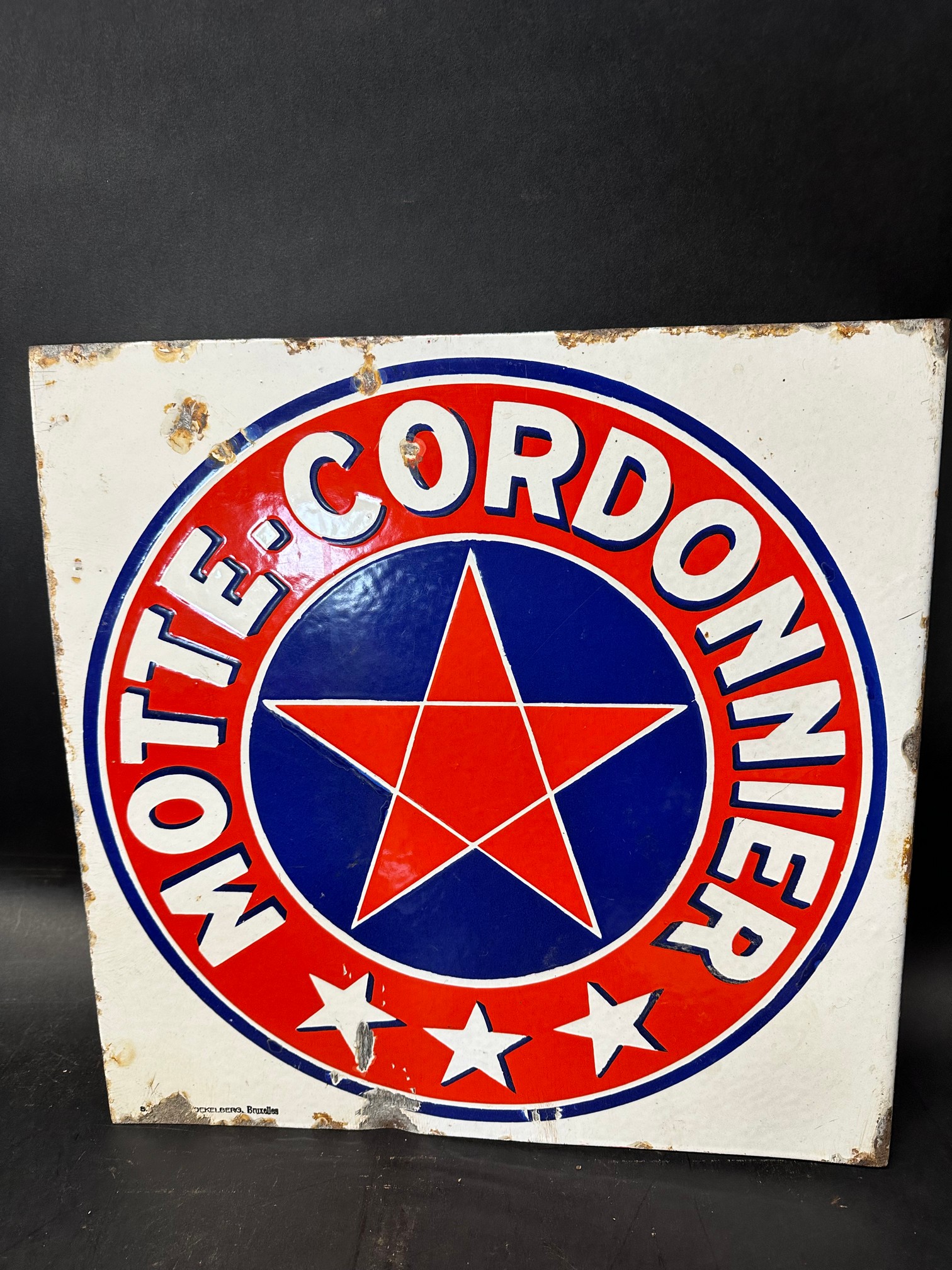 A Motte-Cordonnier enamel sign advertising the French beer brand, 18 x 17 3/4". - Image 2 of 3