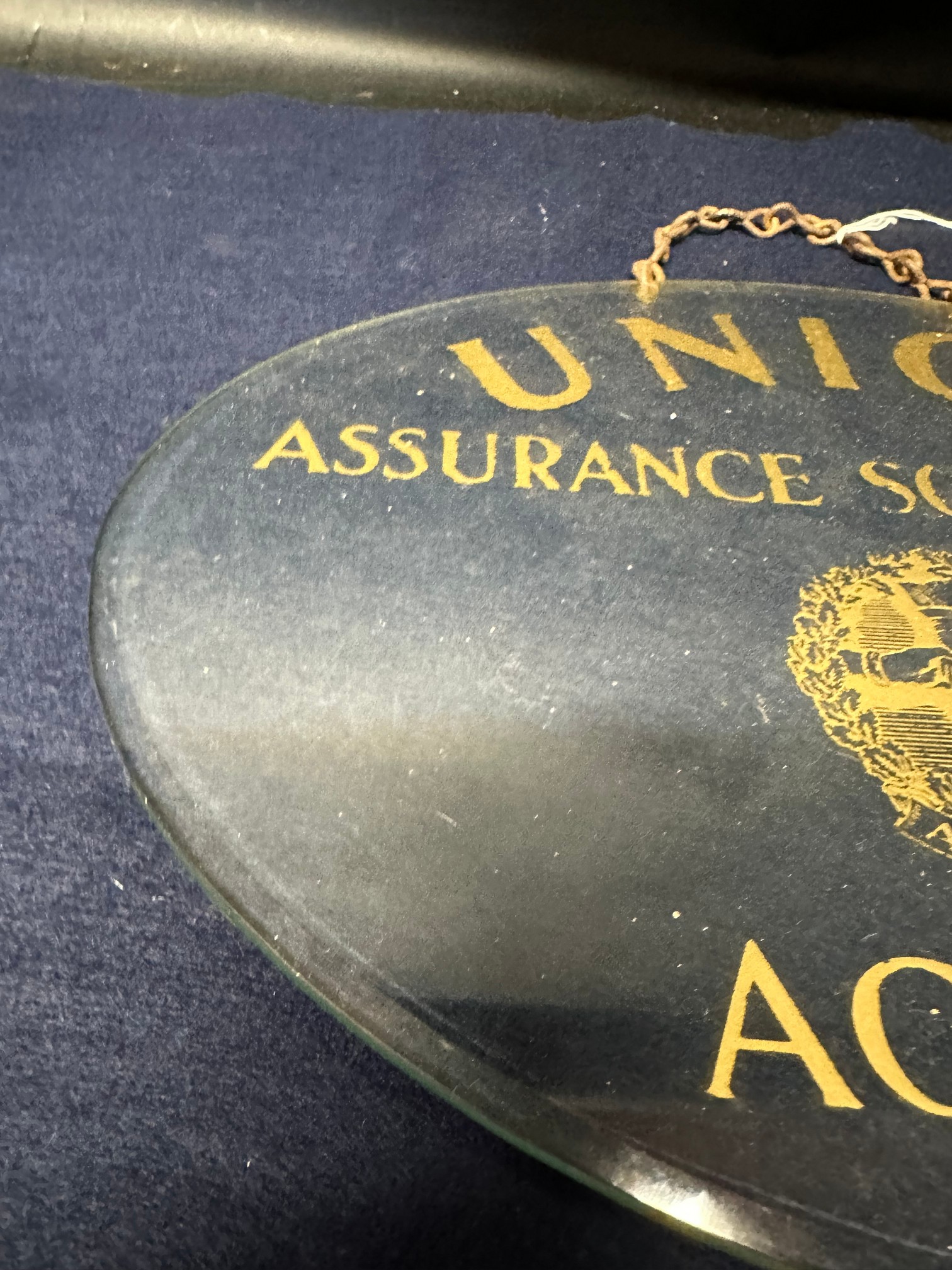 A Union Assurance Society Ltd. Agency bevelled-edged glass hanging advertising sign, 13 x 9 1/2". - Image 3 of 5