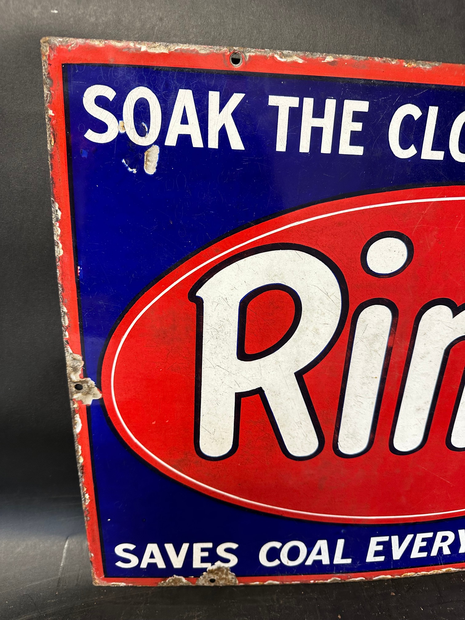 A Rinso 'Soak The Clothes-That's All!, Saves Coal Every Wash-Day' enamel advertising sign, 24 x 18". - Image 3 of 5