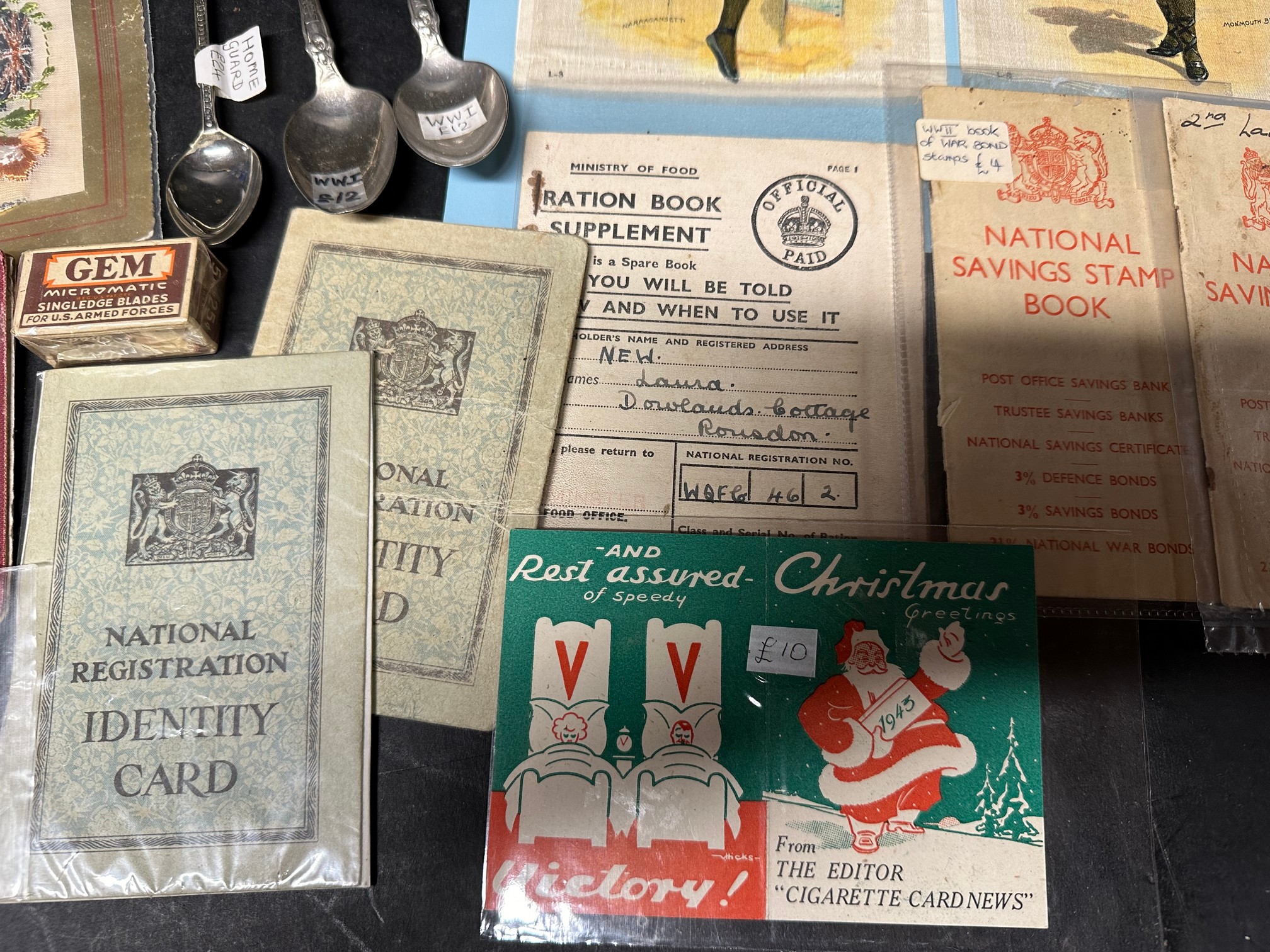 A good WWI and WWII lot including a J & G Meakin WW1 plate, four silks, savings books, a ration - Image 3 of 7