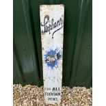 A Stephens' Ink For ALL Fountain Pens vertical 'splash' enamel advertising sign, 8 1/4 x 44 1/4", by