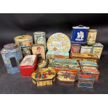 Two trays of confectionery tins inc. Huntley and Palmers, Clarnico, G W Horner, Macfarlane, Lang &