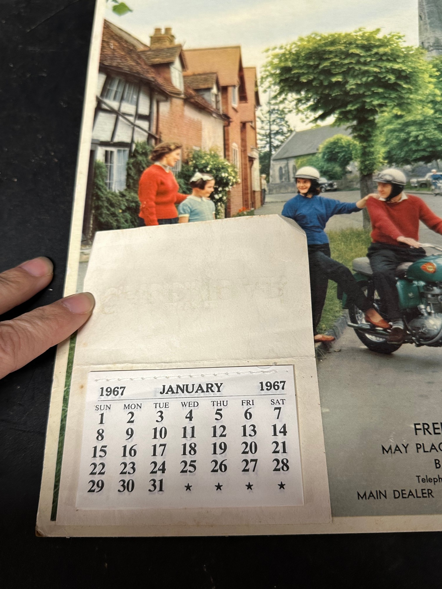 A 1967 calendar depicting a couple on a BSA motorcycle advertising F.G. Slade dealership of - Image 2 of 2