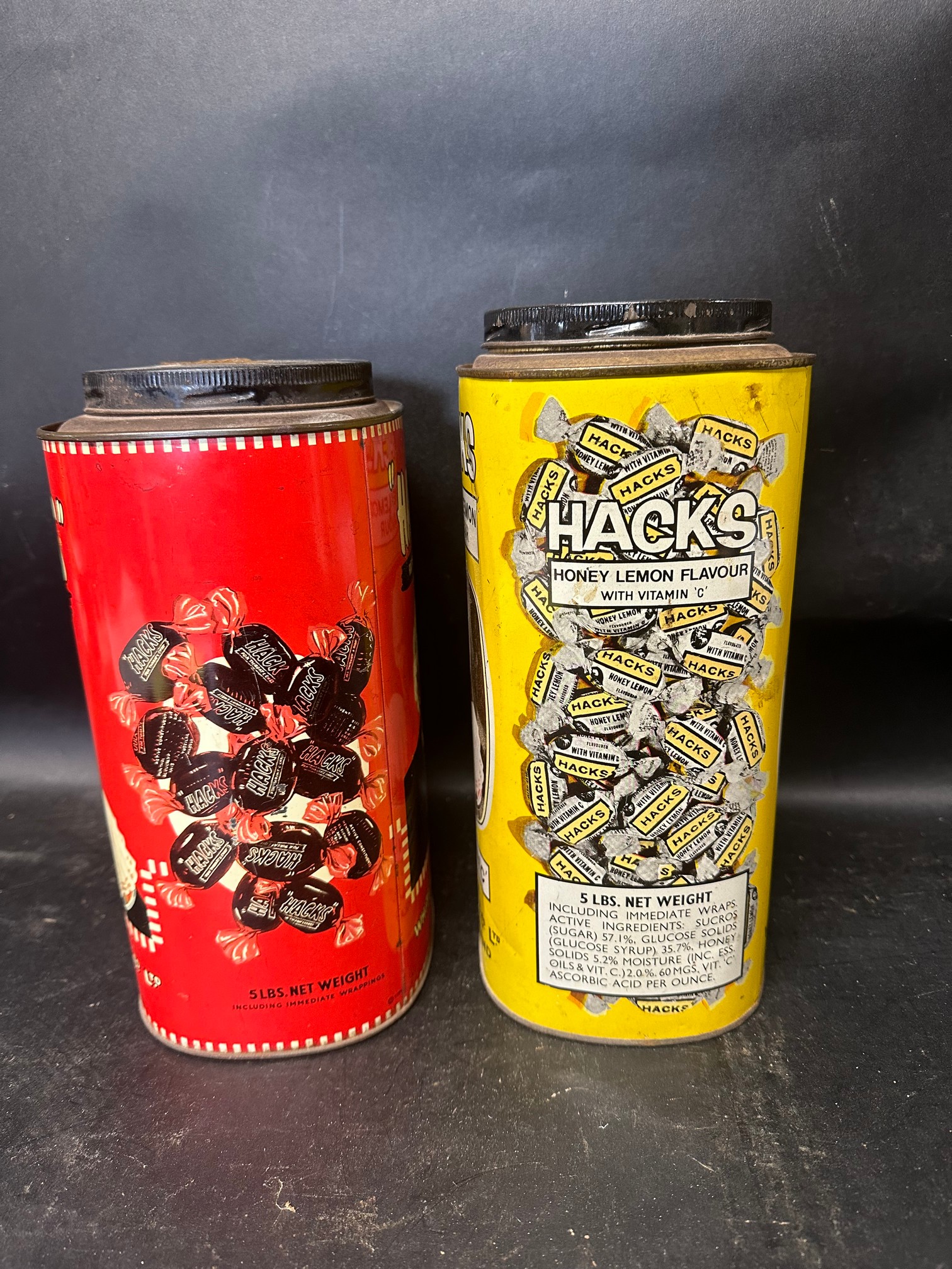 A Hacks 'For Throat & Chest' 5lbs tin and a Hacks Honey Lemon Flavour Singapore export 5lbs tin. - Image 4 of 7