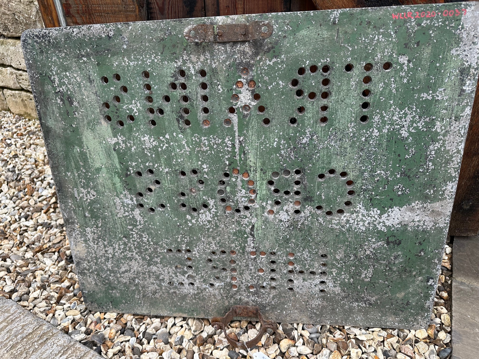 Trains Cross Here - a cast aluminium road sign with pole mounts, some glass reflector beads present, - Image 2 of 7
