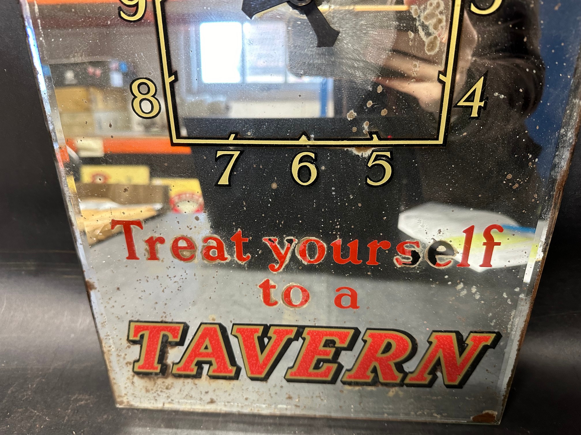 A bevel-edged advertising mirror, 'Treat Yourself to a Tavern', appears to work when battery - Image 4 of 4