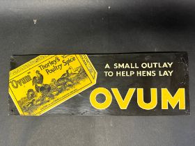 A Thorley's OVUM Poultry Spice advertising sign/showcard, 18 3/4 x 6 1/2", some restoration.