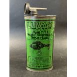 A large Luvax Shock Absorber Fluid oval tin (Luvas C.A.V. Rotax).