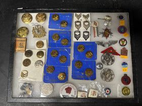 A presentation case of wartime and other badges, buttons insignia etc. inc. enamel, Chivers on