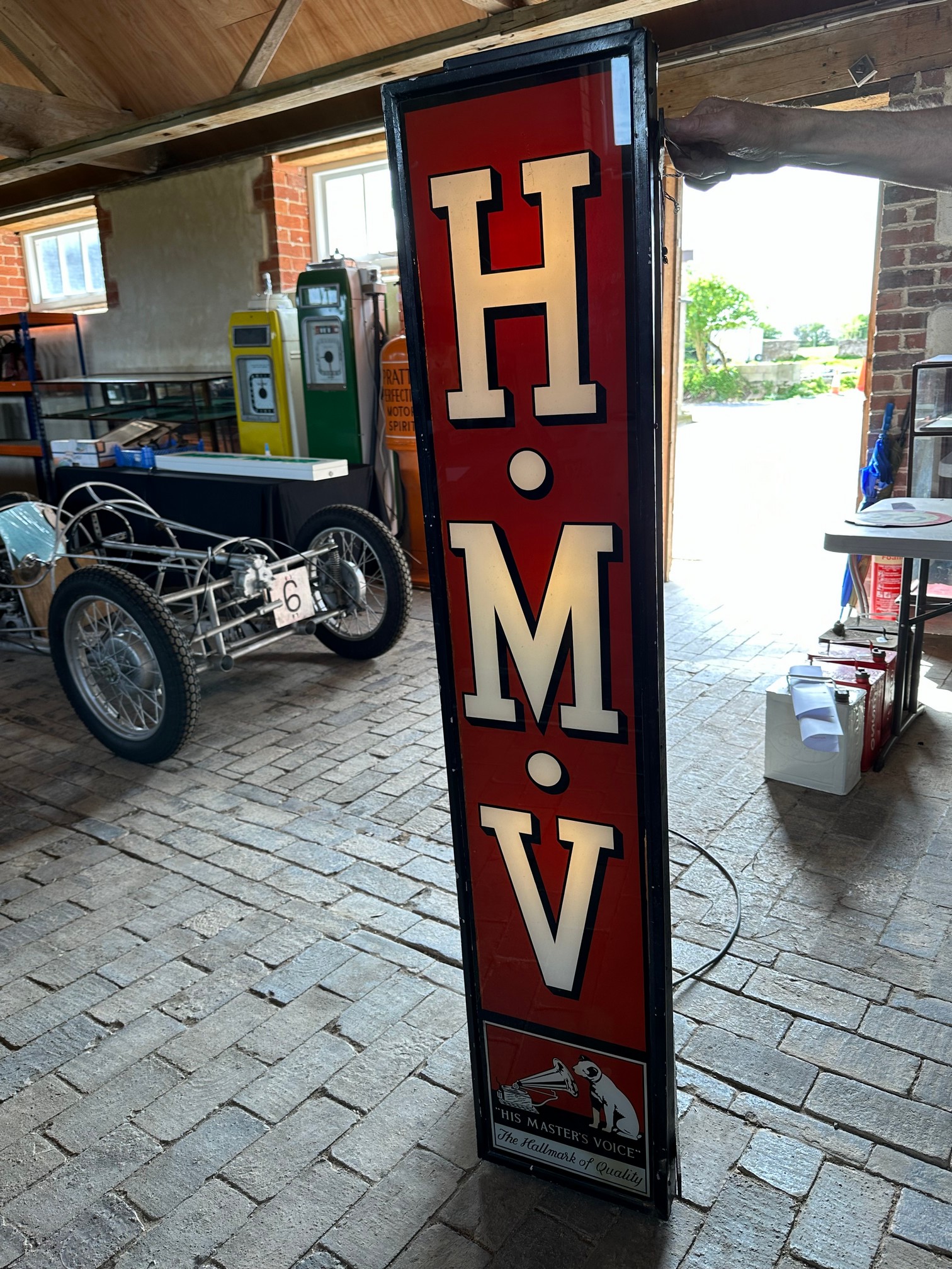 A superb and rare glass panelled HMV wall-mounted lightbox, 61 1/2 x 13 x 13 1/2". - Image 2 of 15