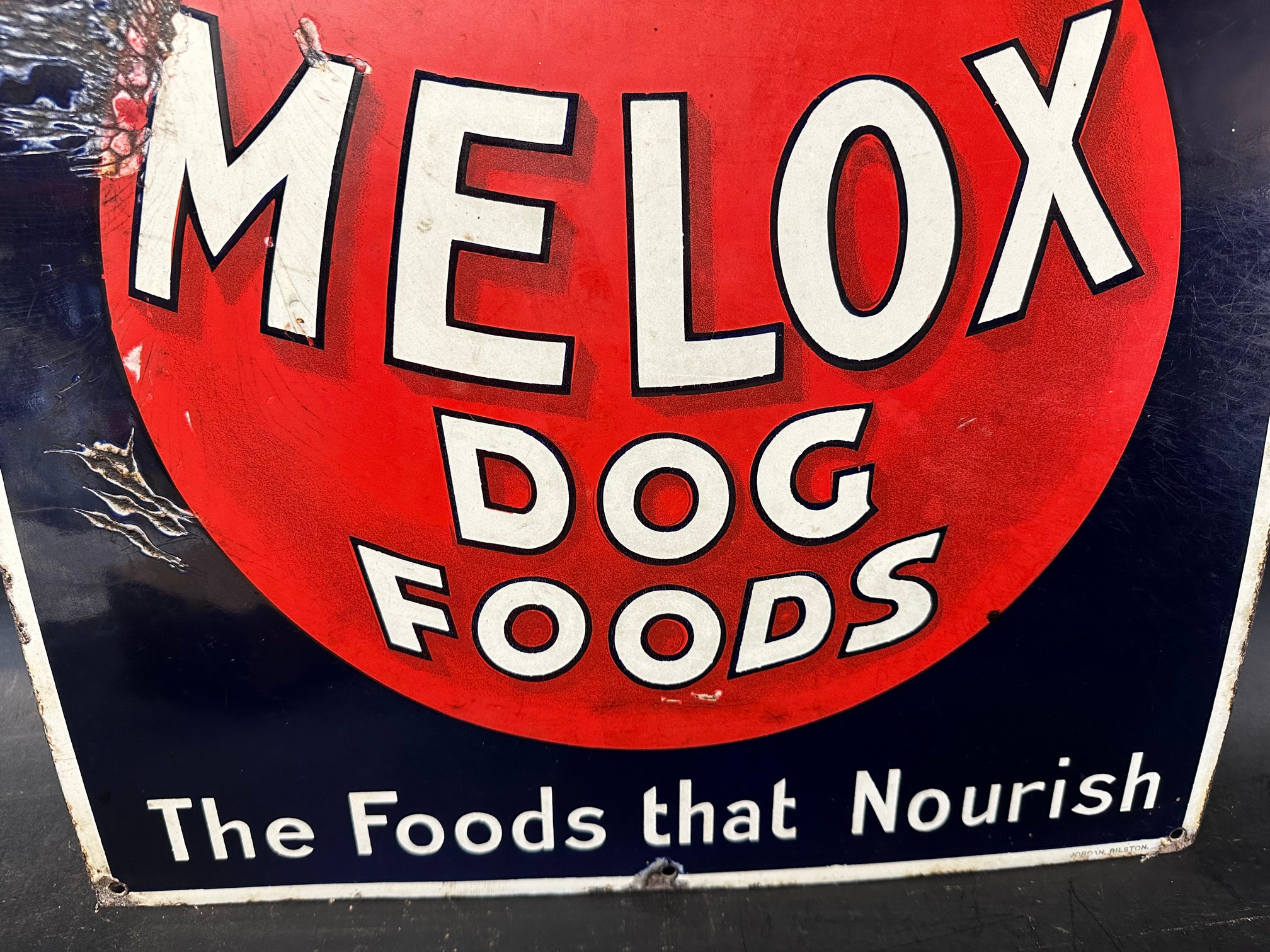 A Melox Dog Foods 'The Foods that Nourish' pictorial enamel advertising sign, 18 x 26". - Image 6 of 6
