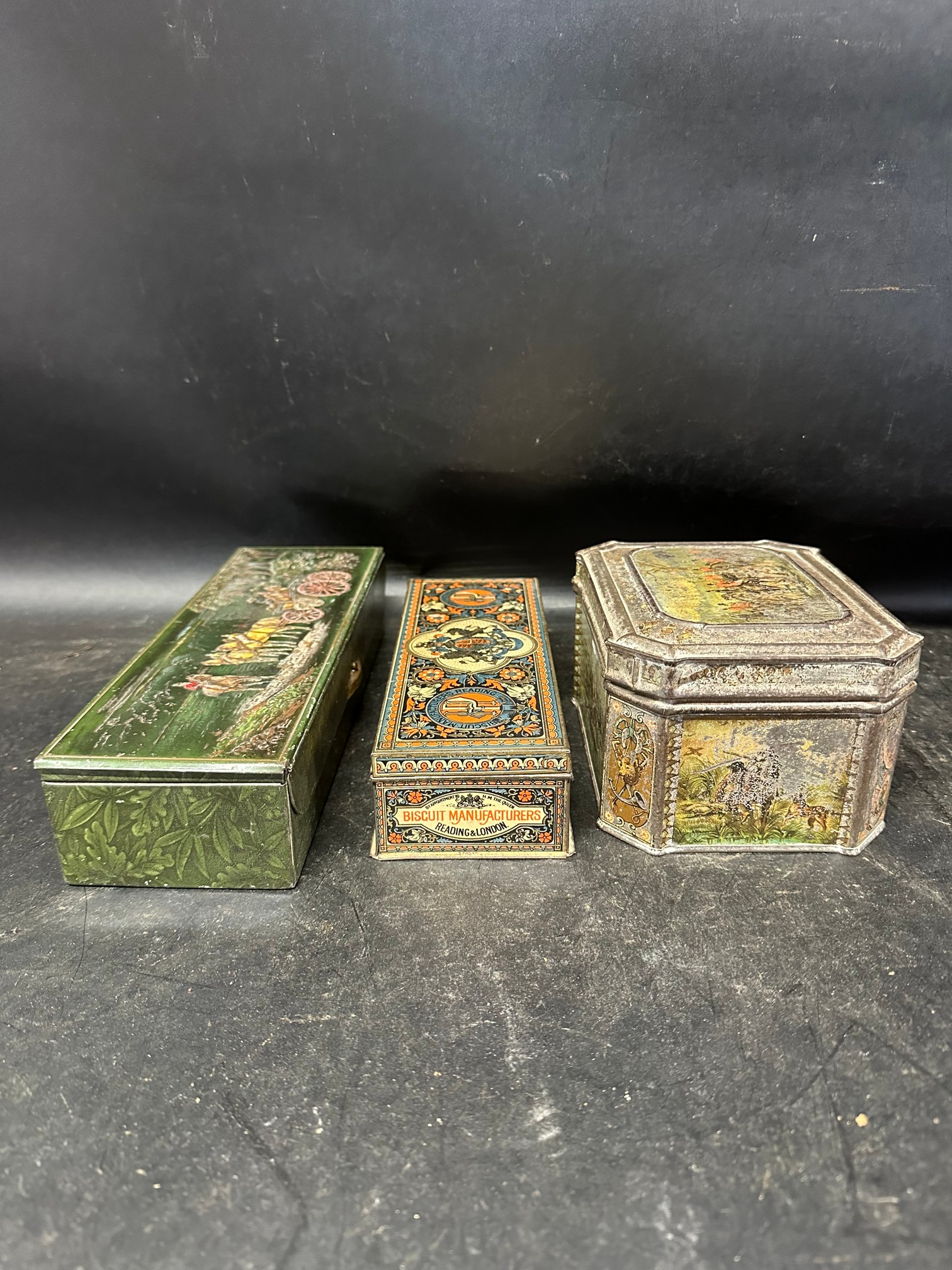 Three Huntley & Palmer's Ltd. confectionery tins including hunting scenes, horse and carts etc. - Image 7 of 9