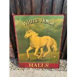 A Halls Brewery double sided hanging pub sign for White Horse, by repute an Oxford pub favoured by