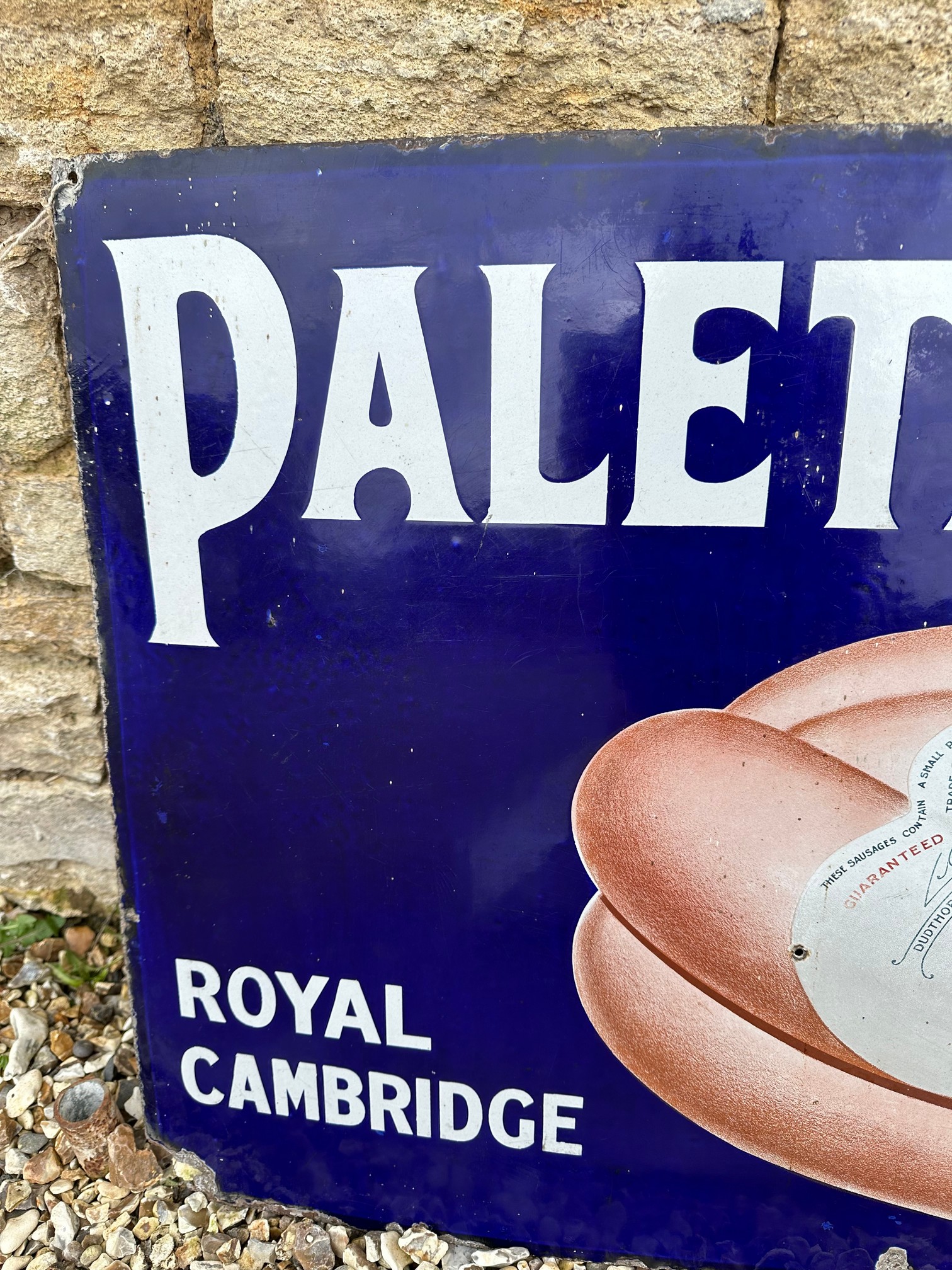 A Palethorpes' Royal Cambridge (sausages) pictorial enamel advertising sign, 36 x 24". - Image 3 of 5