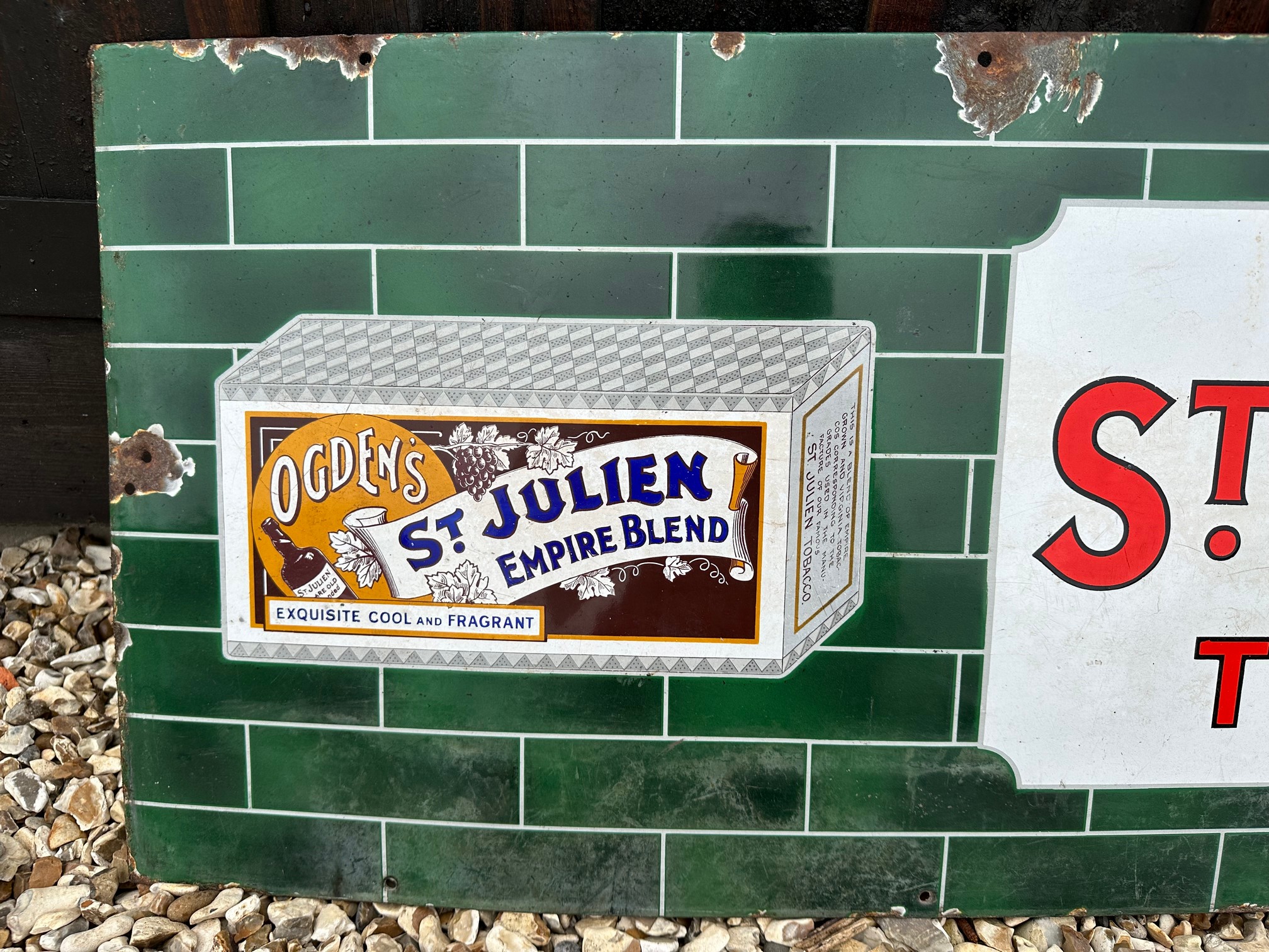 An Ogden's St. Julien Tobacco enamel advertising sign by Imperial Tobacco Co., 60 1/4 x 18". - Image 3 of 5