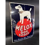 A Melox Dog Foods 'The Foods that Nourish' pictorial enamel advertising sign, 18 x 26".