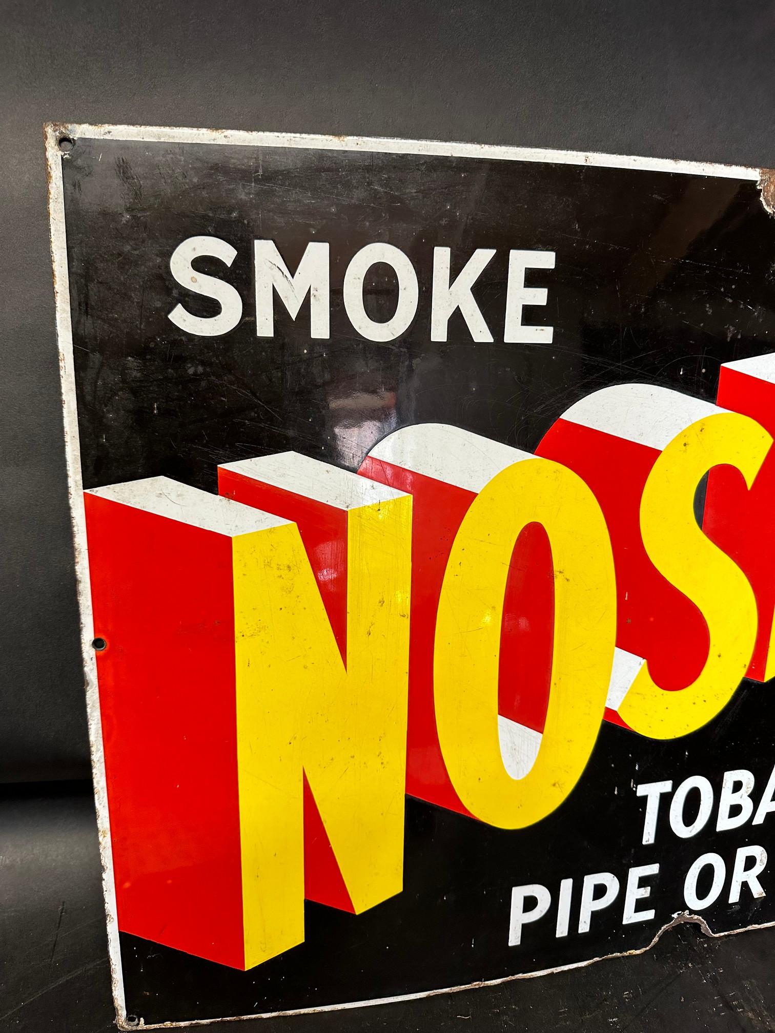 A 'Smoke Nosegay the Tobacco for Pipe or Cigarette' graphic enamel advertising sign, 30 x 20". - Bild 3 aus 5