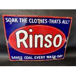 A Rinso 'Soak The Clothes-That's All!, Saves Coal Every Wash-Day' enamel advertising sign, 24 x 18".