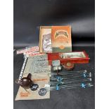 A good sewing lot - four pairs of Nailsea glass knitting needles, a tape measure, crochet hook