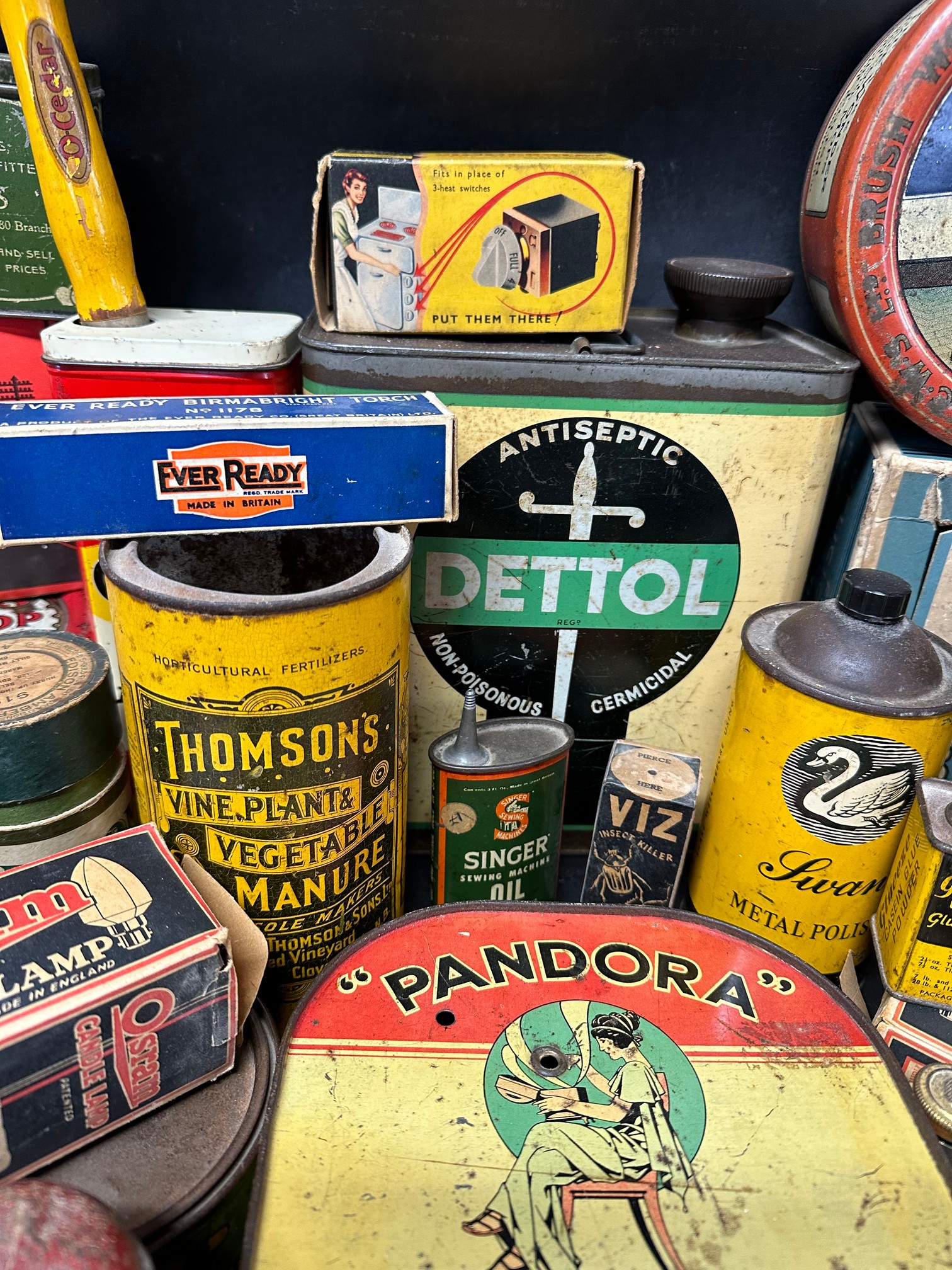 A large box of household products inc. Swan and other metal polishes, mops, Ever Ready torch, - Image 5 of 11