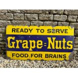 A Grape Nuts - ready to serve, food for the brains enamel advertising sign, 48 x 25 1/4".