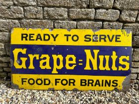A Grape Nuts - ready to serve, food for the brains enamel advertising sign, 48 x 25 1/4".