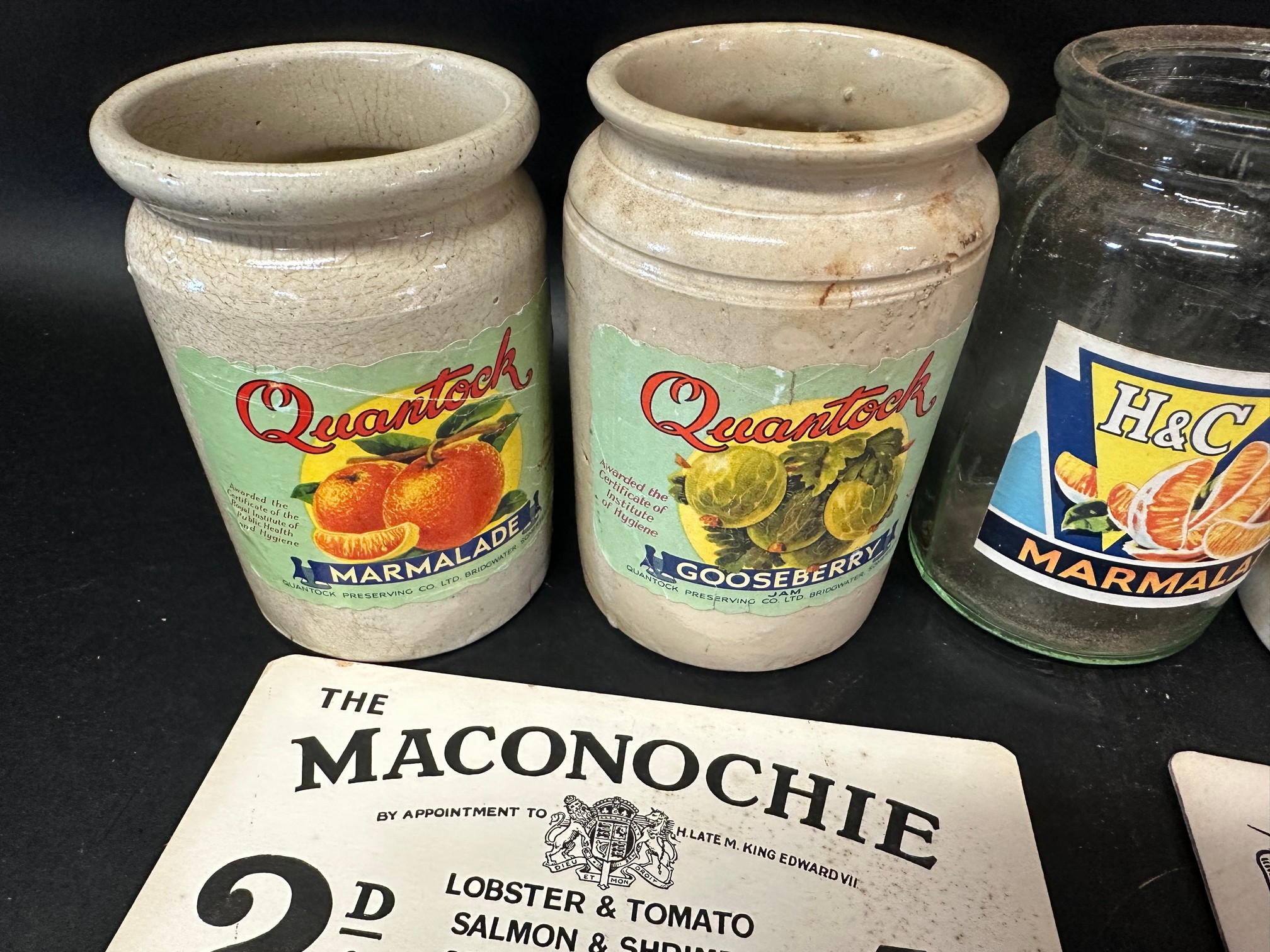 A Laverick's dummy bar, two Maconochie price cards, and five preserve jars. - Image 5 of 7