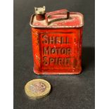 A miniature Shell Motor Spirit can, 2" wide x 2" tall (inc. handle).