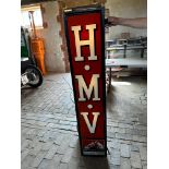 A superb and rare glass panelled HMV wall-mounted lightbox, 61 1/2 x 13 x 13 1/2".