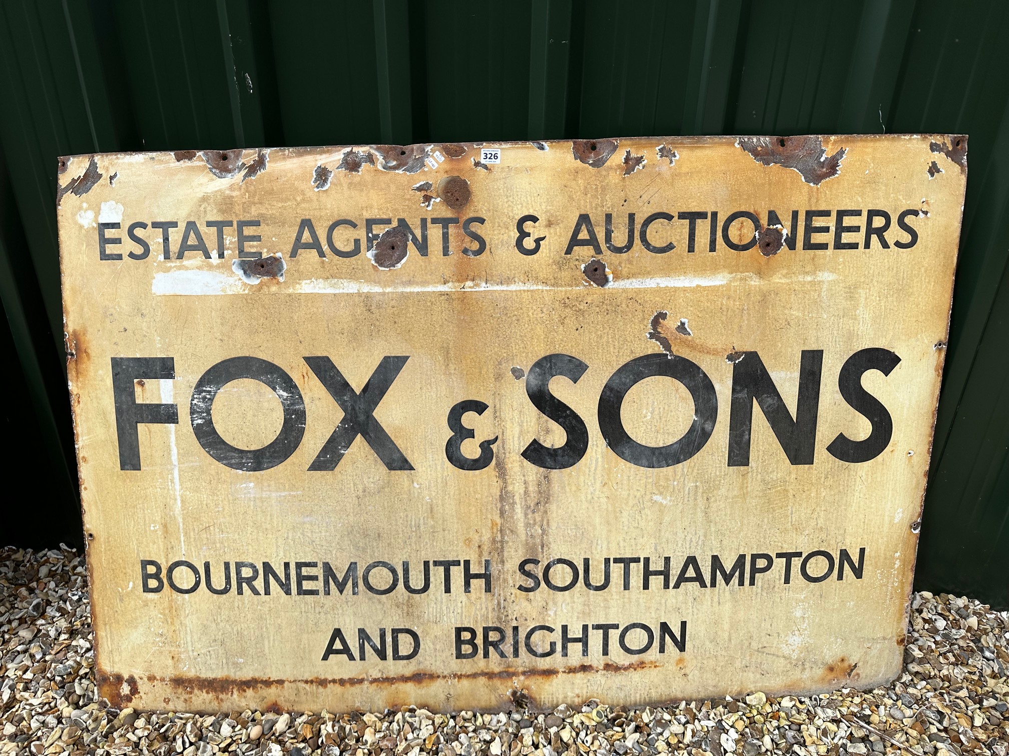 A Fox & Sons Estate Agents & Auctioneers of Bournemouth, Southampton and Brighton enamel advertising