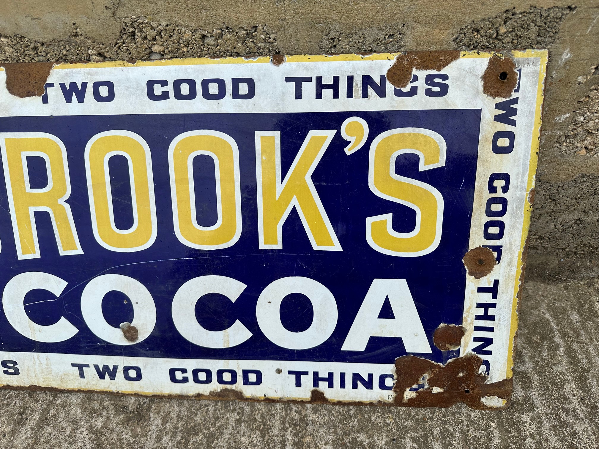 A large Holbrook's Worcestershire Sauce and Pure Cocoa 'Two Good Things' enamel advertising sign, 96 - Bild 6 aus 6