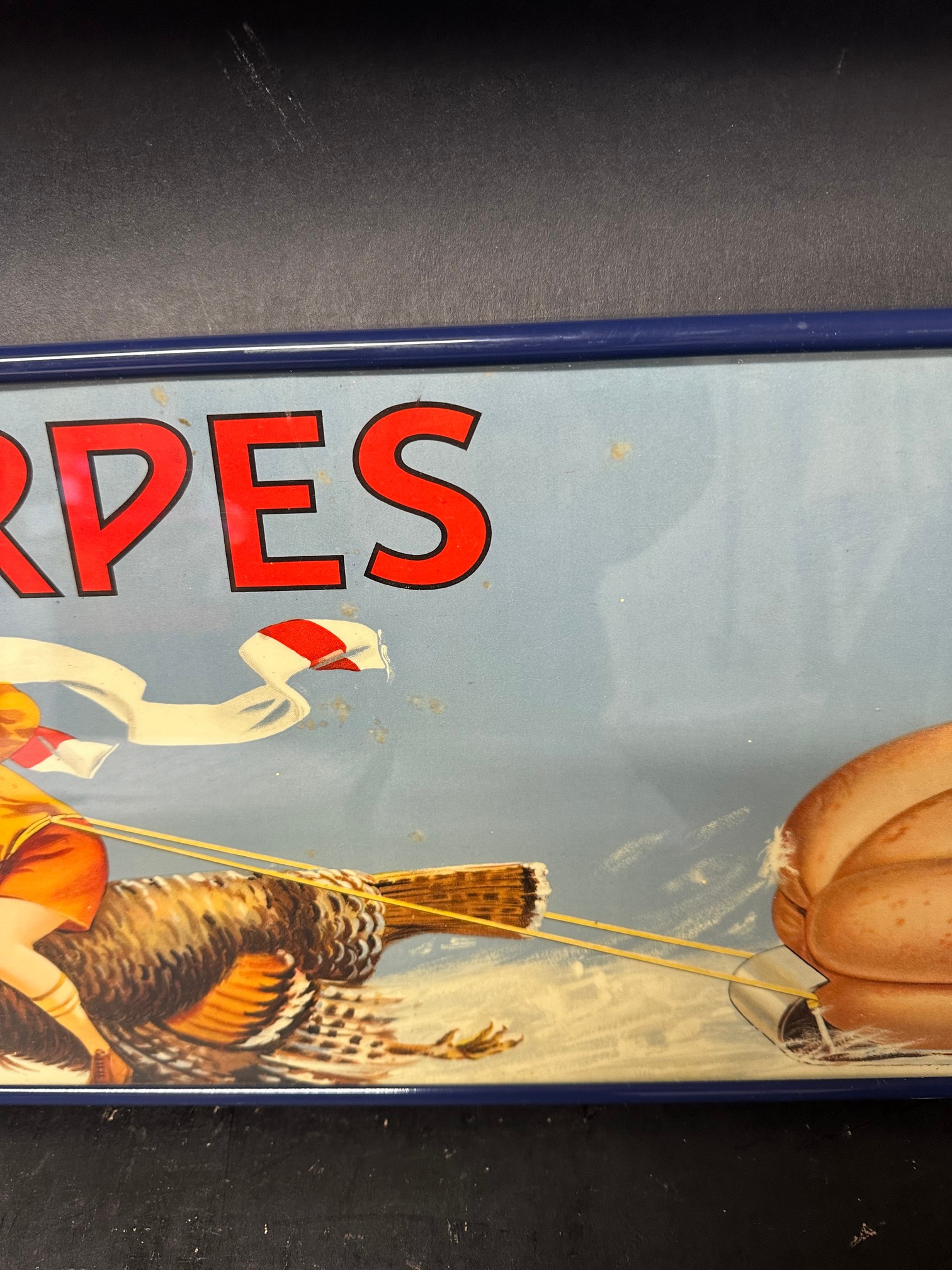 A Palethorpes Sausages advertisement depicting a snow scene of a boy riding a turkey pulling a - Bild 4 aus 5