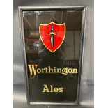 A Worthington Ales glass advertising sign, see images for condition, 12 1/2 x 21 1/4".