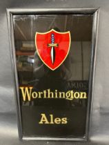 A Worthington Ales glass advertising sign, see images for condition, 12 1/2 x 21 1/4".