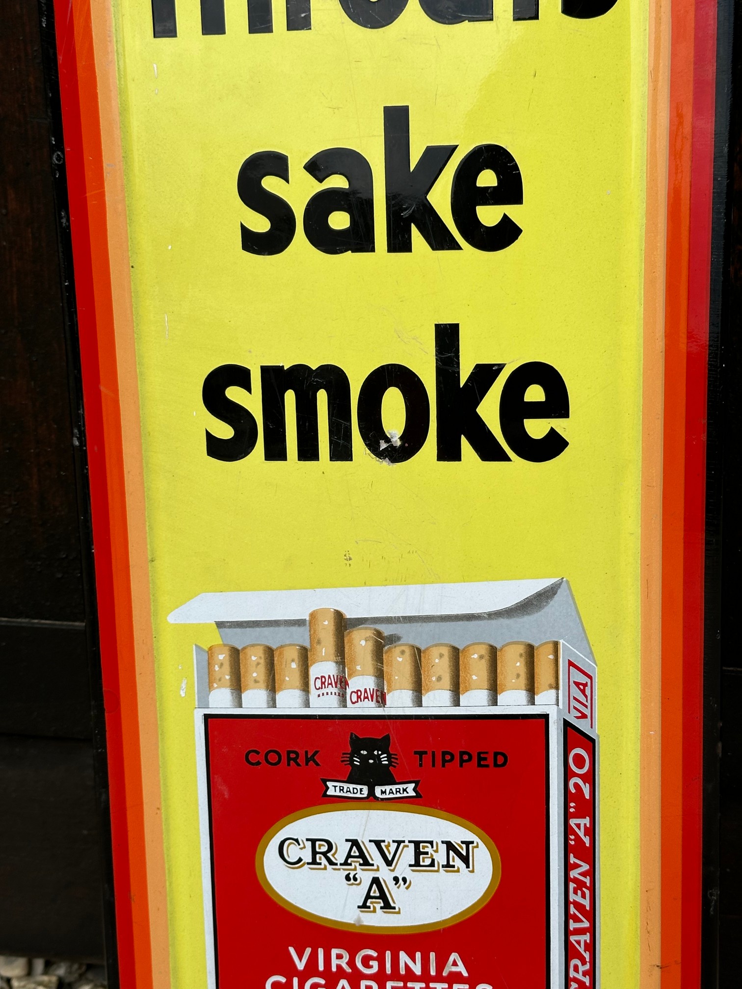 A Craven "A" Cigarettes For Your Throat's Sake Smoke enamel advertising sign, 11 1/4 x 37 1/2". - Bild 4 aus 5