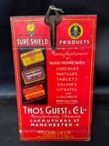 A "Sure Shield" Products hanging paper bag dispenser/showcard advertising lozenges...