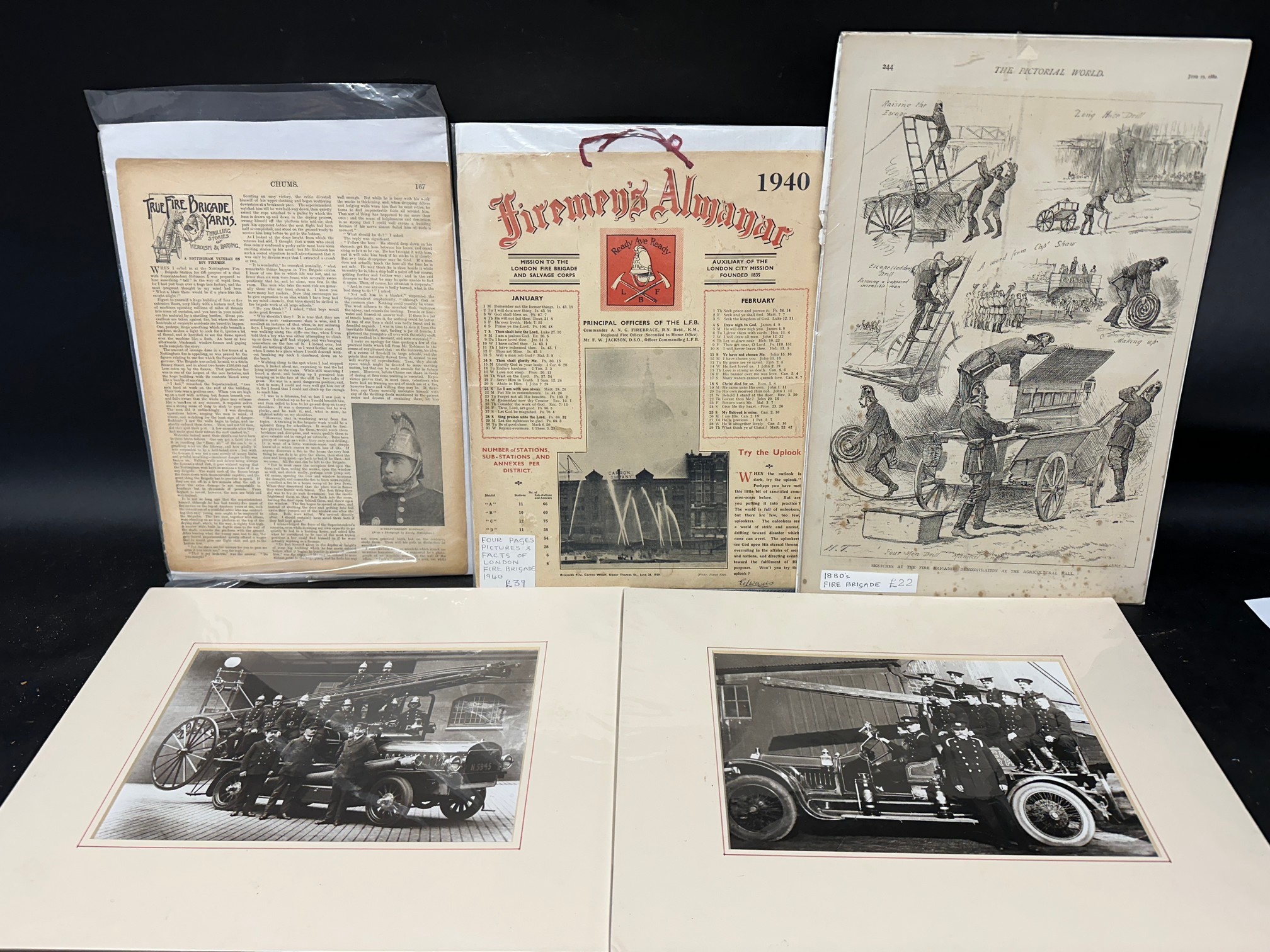 Fire Brigade lot - a 1940 Fireman's Almanar - four pages, facts and pictures ref. London Fire