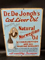 A Dr. De Jongh's Oil for 'all wasting diseases' enamel advertising sign, restored to edges, 15 1/2 x