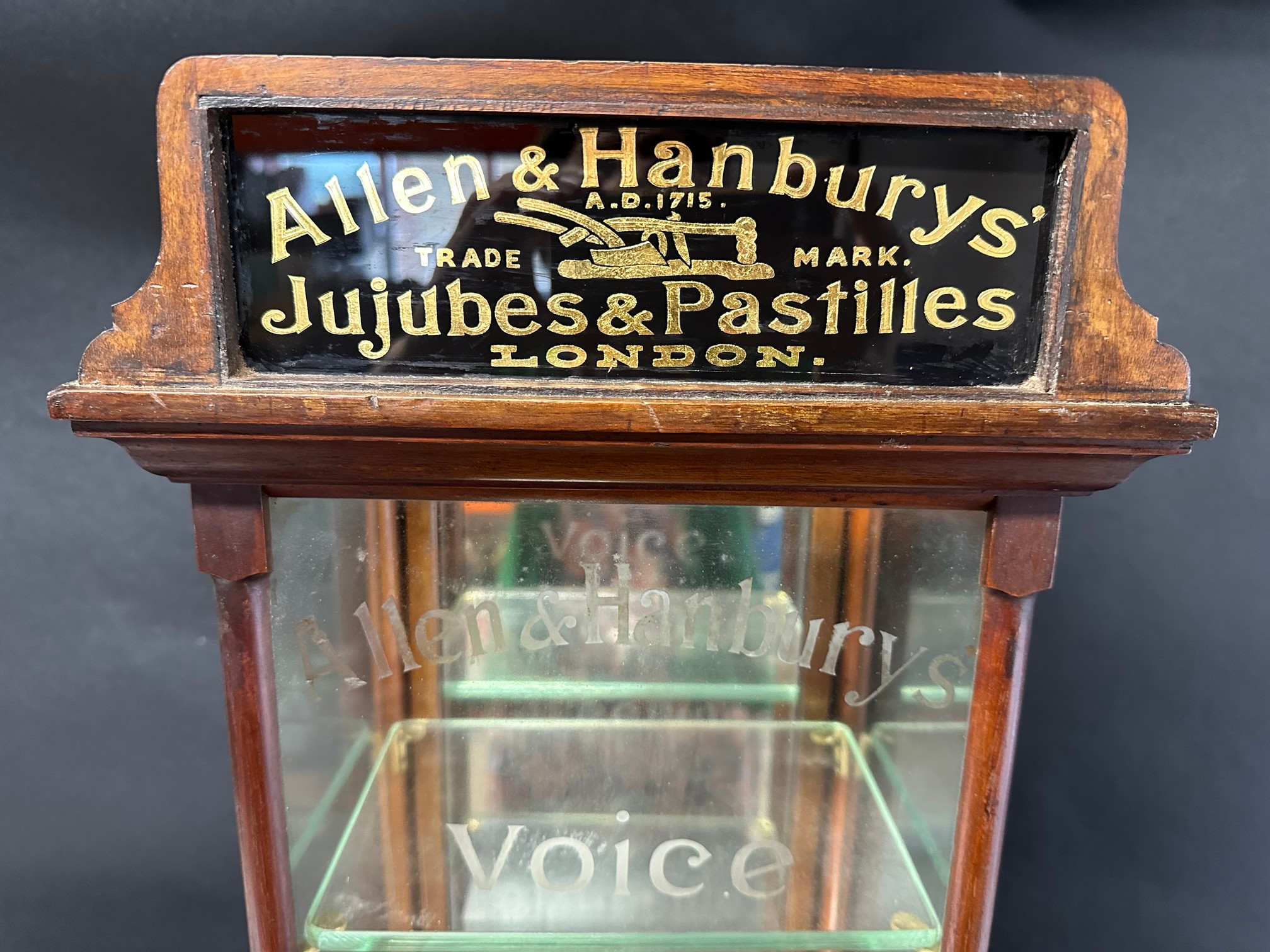 An Allen & Hanburys' Jujubes & Pastilles display cabinet with glass pediment and etched Voice, - Image 2 of 10