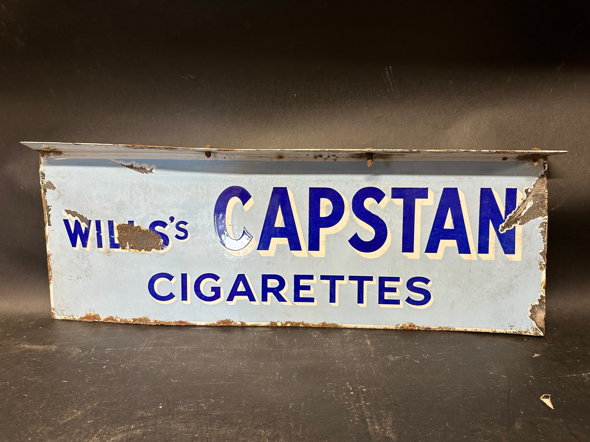 A Wills's Capstan Cigarettes double sided enamel advertising sign, unusually with hanging flange - Bild 5 aus 5