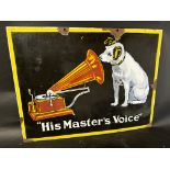 An HMV His Master's Voice double sided enamel advertising sign, 24 x 18".