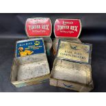 Four large toffee tins: two for Lovell's Toffee Rex of Newport & Manchester, Bluebird orange milk