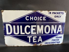 A Dulcemona Choice Tea enamel advertising sign by Falkirk Iron Co. London, 26 x 15"
