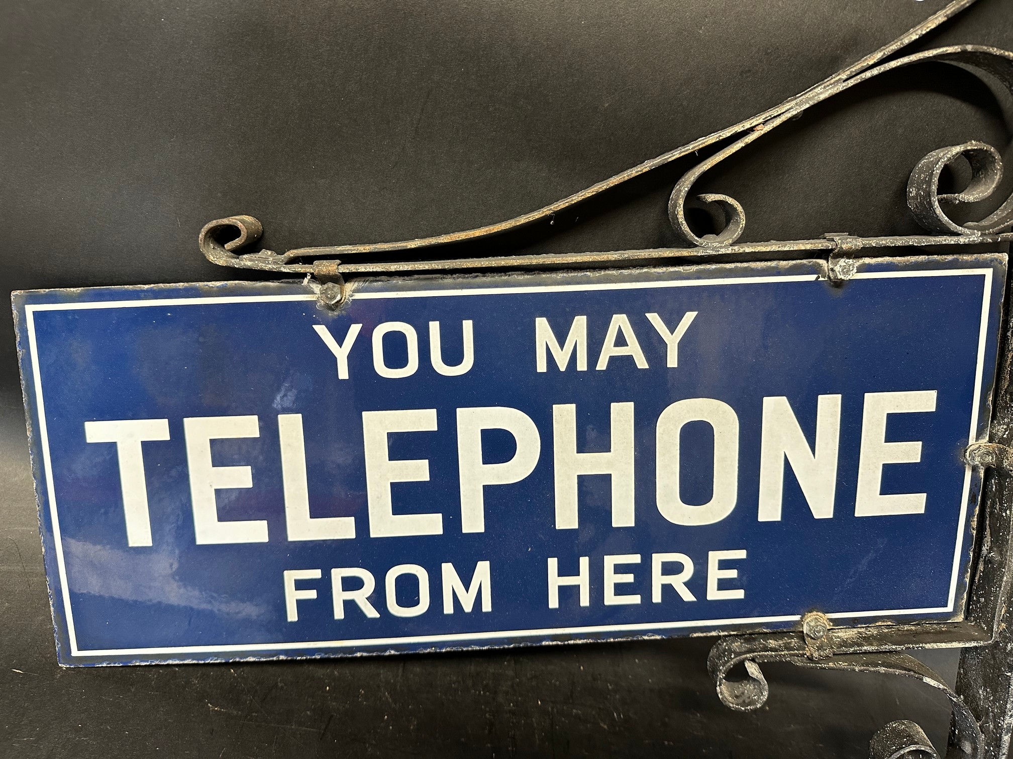 A 'You May Telephone From Here' double sided enamel sign set within a wall mounting bracket, 11 x - Image 2 of 4