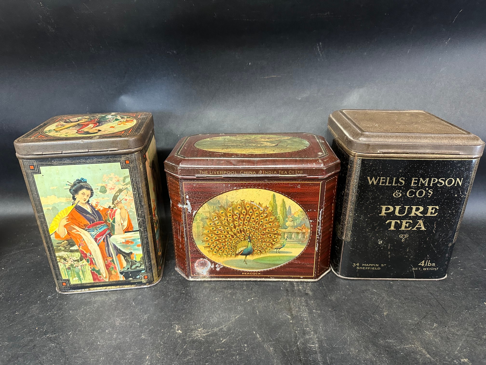 Three tea tins: Mazawattee 3lbs tin with designs of Oriental ladies, The Liverpool China & India Co. - Image 7 of 9