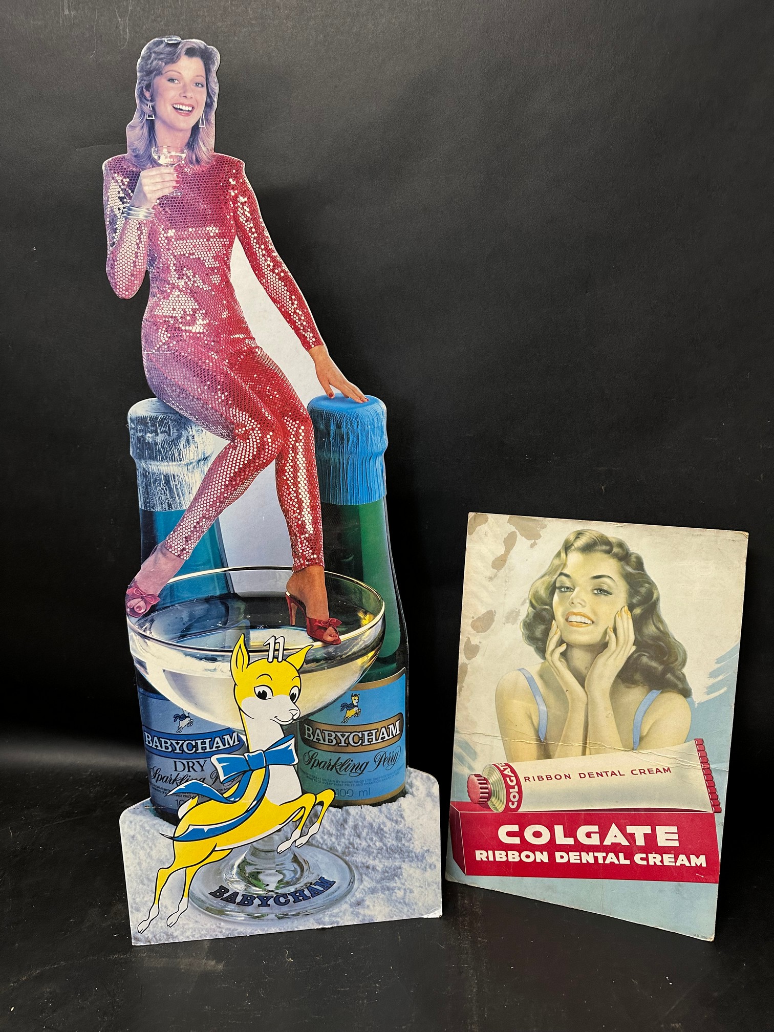 A showcard advertising Colgate Ribbon Dental Cream, 9 3/4 x 14 1/2" and a later 1970s for