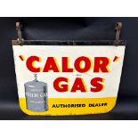 A 'Calor' Gas double sided hanging dealership metal advertising sign by Permart Ltd., 24 x 21 3/