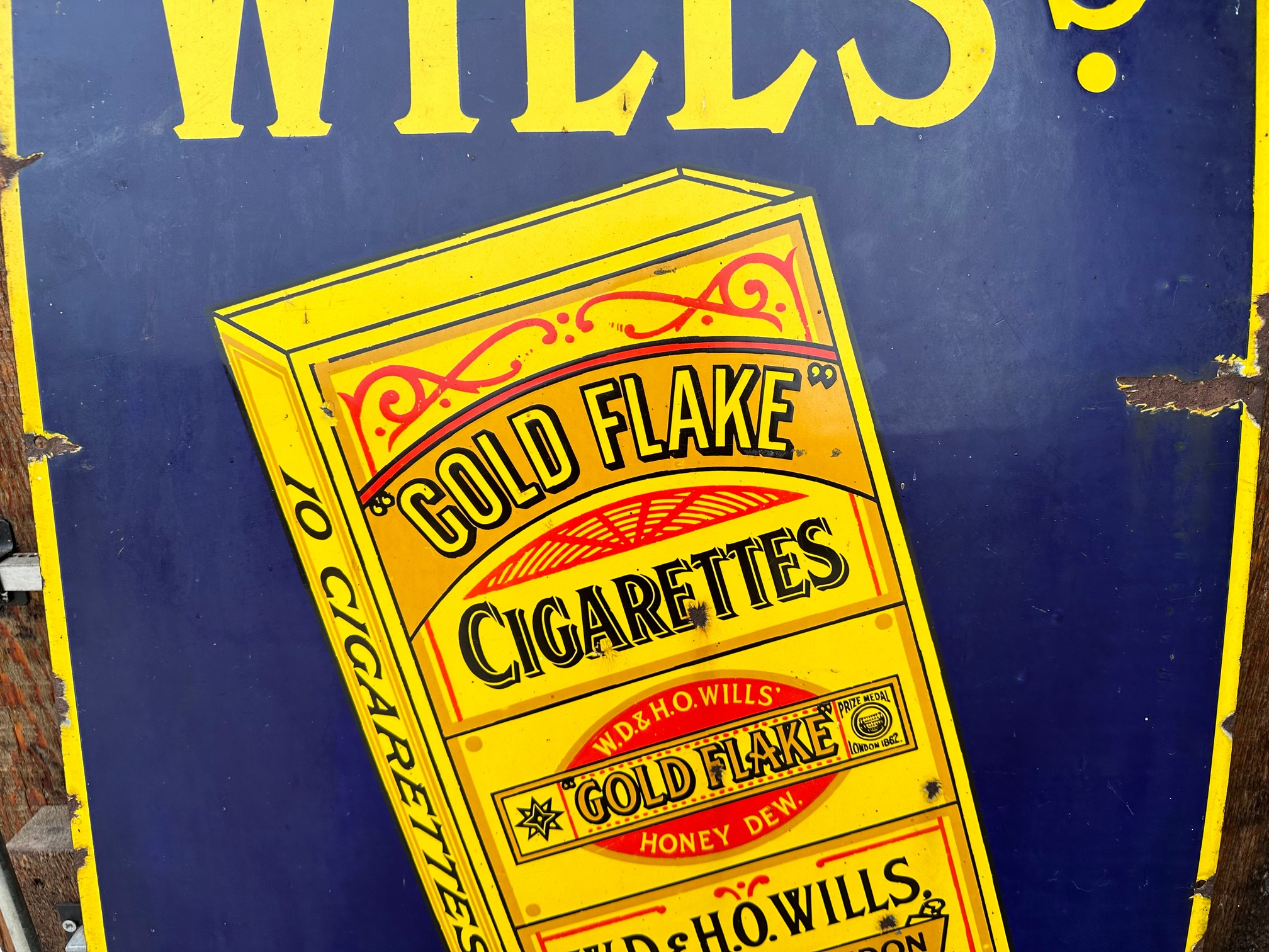 A Wills's Gold Flake Cigarettes Sold Here pictorial 'packet' enamel advertising sign, issued by - Image 4 of 6