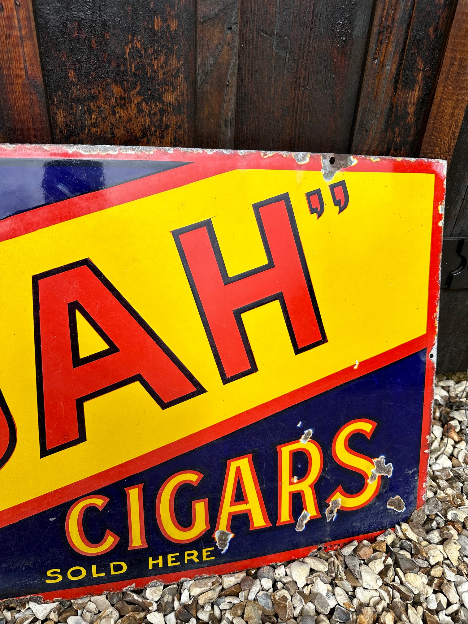 A tobacco enamel sign advertising Rajah Cigars at 2d each by Stainton & Hulme Ltd. B'Ham, 41 1/2 x - Bild 5 aus 5